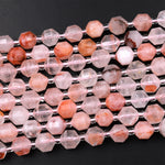 Faceted Natural Lepidocrocite Quartz 8mm Beads Energy Prism Double Terminated Point Cut 15.5" Strand