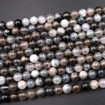 Rare Natural Blue Gray Rutilated Quartz 6mm 8mm 10mm Round Beads From Madagascar 15.5" Strand