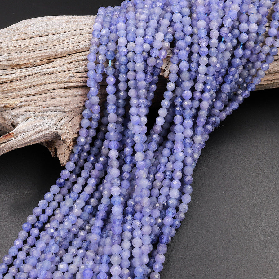 AAA Faceted Natural Tanzanite Round Beads 2mm 3mm 4mm Micro Laser Cut Real Genuine Gemstone 15.5" Strand