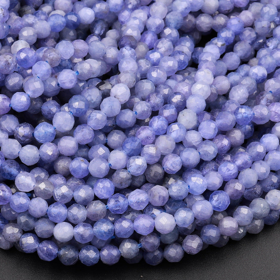 AAA Faceted Natural Tanzanite Round Beads 2mm 3mm 4mm Micro Laser Cut Real Genuine Gemstone 15.5" Strand