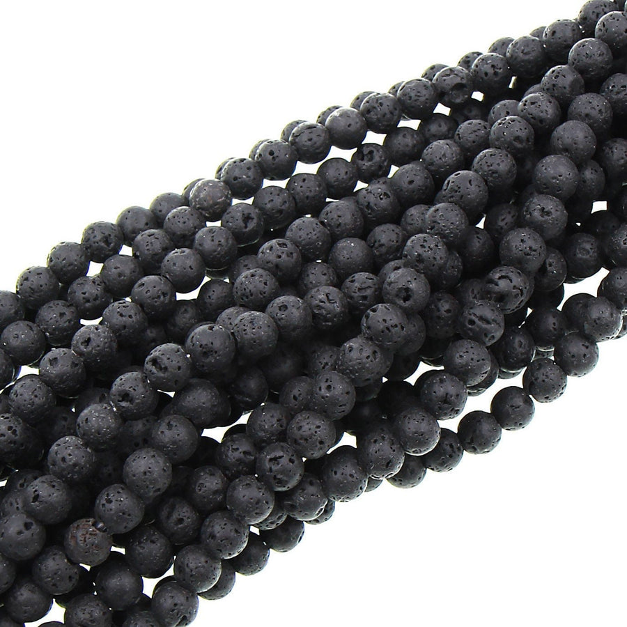 Large Hole Beads Natural Black Lava 8mm 10mm Round Beads Big 2.5mm Hole 8" Strand
