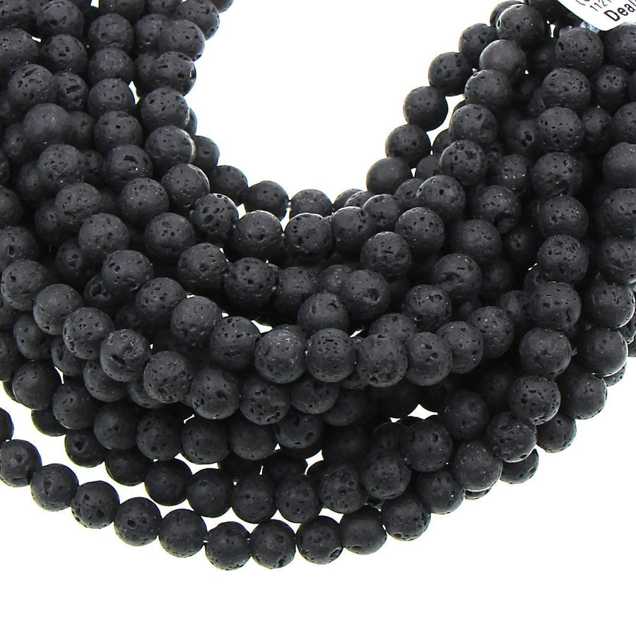 Large Hole Beads Natural Black Lava 8mm 10mm Round Beads Big 2.5mm Hole 8" Strand