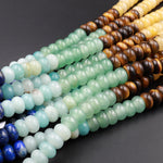 Large Hole Beads 2.5mm Drill Natural Chakra Beads 6mm 8mm Rondelle Seven Rainbow Gemstone  8&quot; Strand