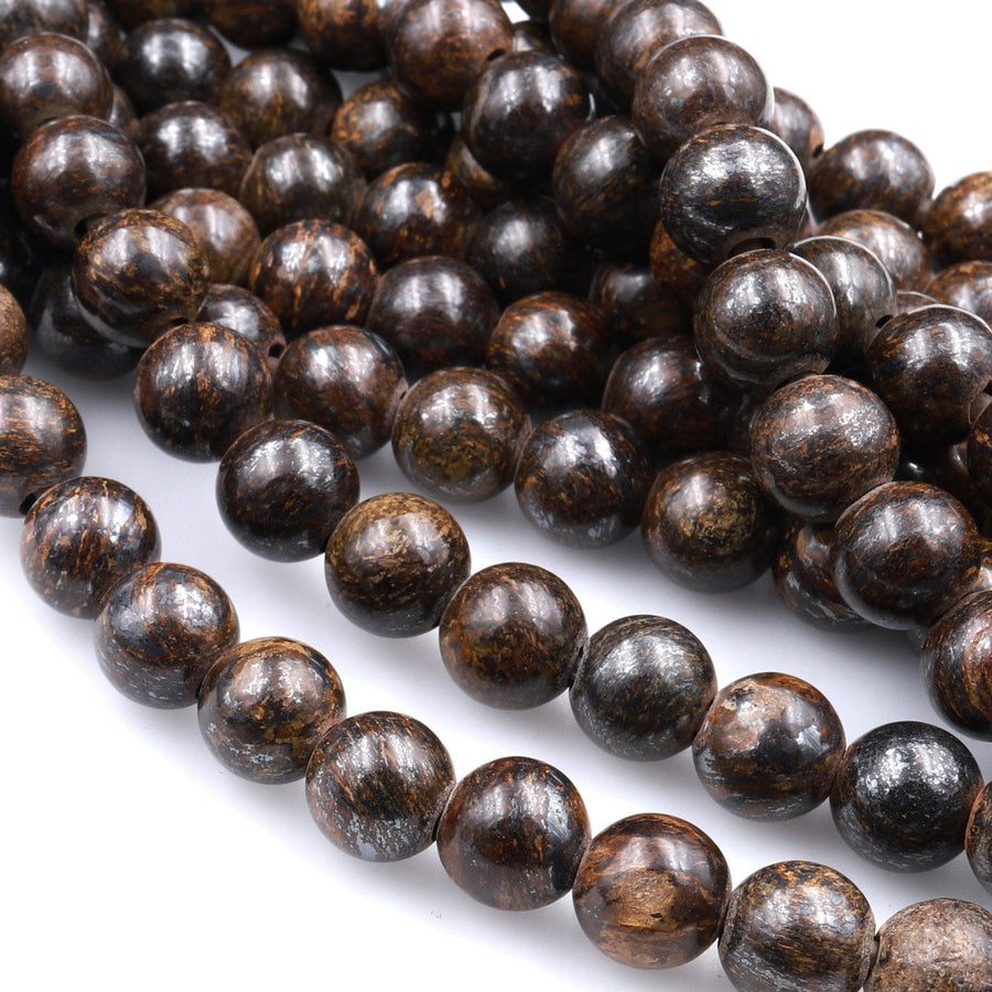 Large Hole Beads 2.5mm Drill Natural Bronzite 8mm 10mm Round Beads 8" Strand