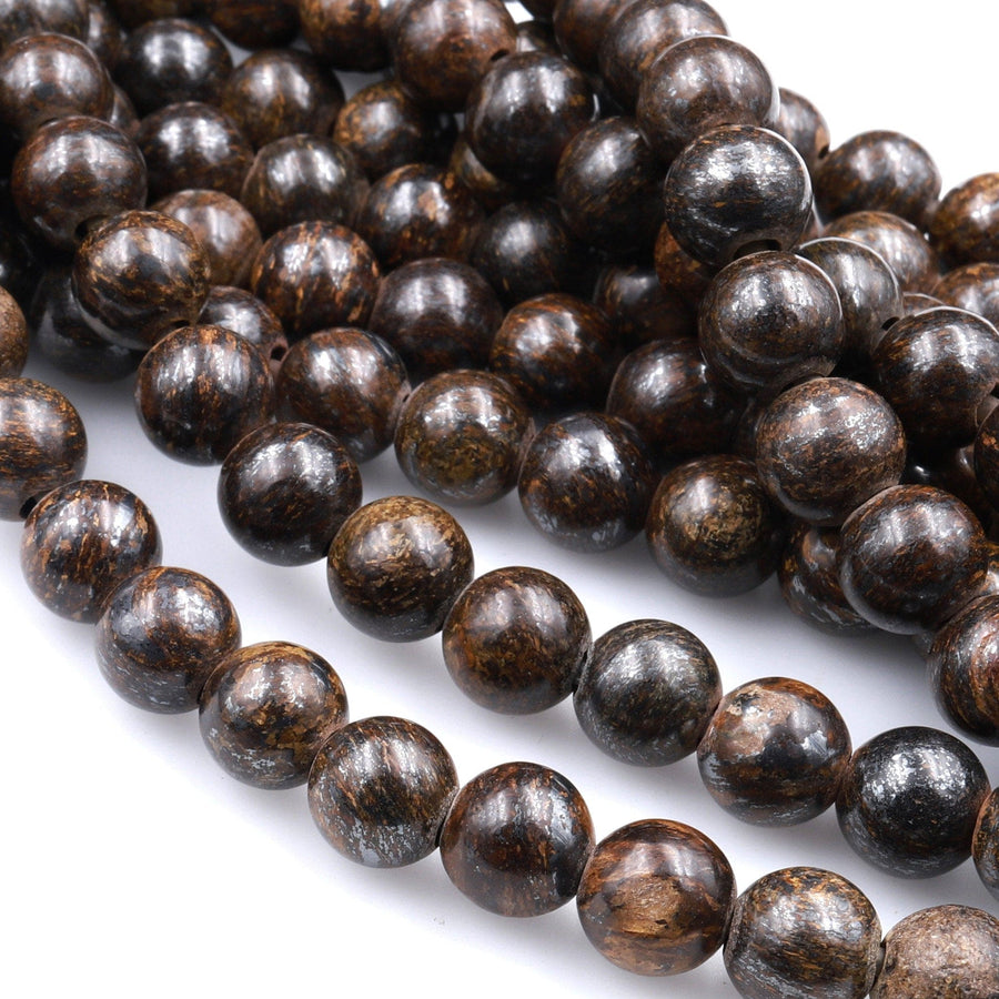 Large Hole Beads 2.5mm Drill Natural Bronzite 8mm 10mm Round Beads 8&quot; Strand