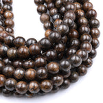 Large Hole Beads 2.5mm Drill Natural Bronzite 8mm 10mm Round Beads 8" Strand