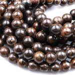Large Hole Beads 2.5mm Drill Natural Bronzite 8mm 10mm Round Beads 8" Strand