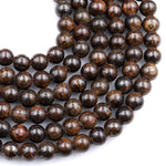 Large Hole Beads 2.5mm Drill Natural Bronzite 8mm 10mm Round Beads 8" Strand