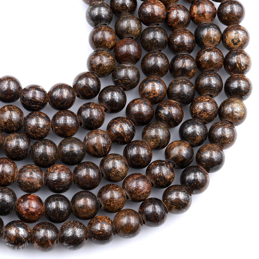 Large Hole Beads 2.5mm Drill Natural Bronzite 8mm 10mm Round Beads 8" Strand