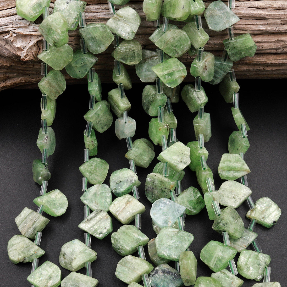 Raw Kyanite Necklace Beaded Green Crystal Necklace Natural 