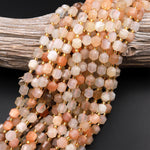 AAA Peach Moonstone 8mm Faceted Prism Round Beads 15.5" Strand