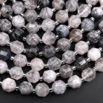 Black Tourmaline Rutilated Rutile Quartz 10mm Beads Faceted Energy Prism Double Terminated Points 15.5" Strand
