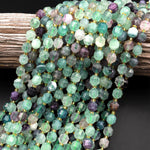 Faceted Natural Fluorite 8mm Beads Energy Prism Double Terminated Point Cut 15.5" Strand