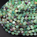 Faceted Natural Fluorite 8mm Beads Energy Prism Double Terminated Point Cut 15.5" Strand