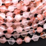Faceted Natural Lepidocrocite Quartz 8mm Beads Energy Prism Double Terminated Point Cut 15.5" Strand