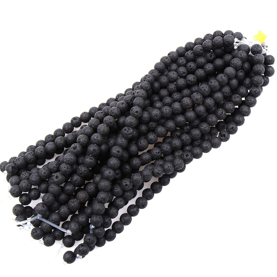 Large Hole Beads Natural Black Lava 8mm 10mm Round Beads Big 2.5mm Hole 8" Strand