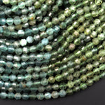 Rare Natural Green Apatite 4mm Beads Faceted Energy Prism Double Terminated Points 15.5" Strand