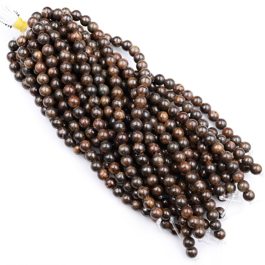 Large Hole Beads 2.5mm Drill Natural Bronzite 8mm 10mm Round Beads 8&quot; Strand