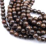 Large Hole Beads 2.5mm Drill Natural Bronzite 8mm 10mm Round Beads 8" Strand