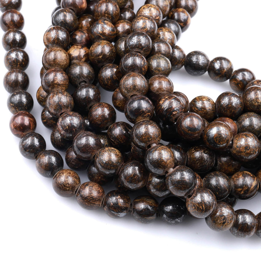 Large Hole Beads 2.5mm Drill Natural Bronzite 8mm 10mm Round Beads 8" Strand