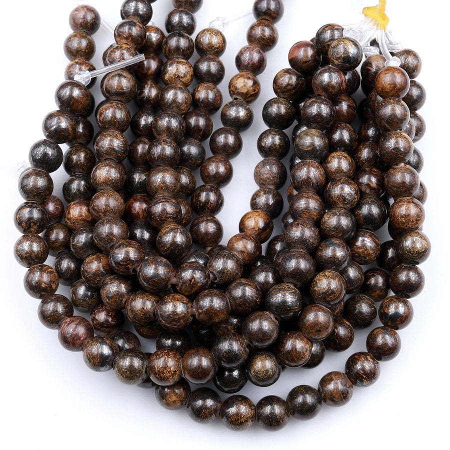Large Hole Beads 2.5mm Drill Natural Bronzite 8mm 10mm Round Beads 8" Strand