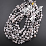 Black Tourmaline Rutilated Rutile Quartz 10mm Beads Faceted Energy Prism Double Terminated Points 15.5" Strand
