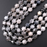 Black Tourmaline Rutilated Rutile Quartz 10mm Beads Faceted Energy Prism Double Terminated Points 15.5" Strand