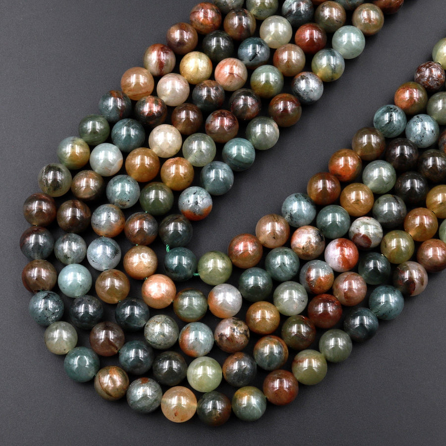 Natural Green Red Phantom Quartz 6mm 8mm 10mm Round Beads Multi Color Quartz Crystal Gemstone 15.5" Strand