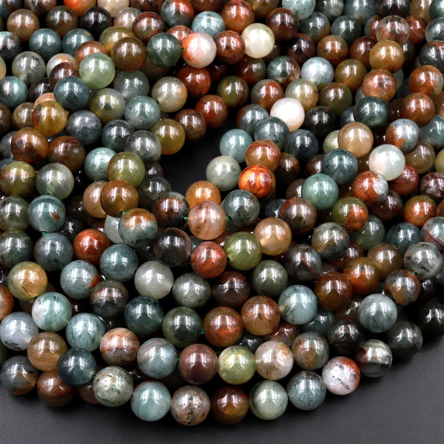 Natural Green Red Phantom Quartz 6mm 8mm 10mm Round Beads Multi Color Quartz Crystal Gemstone 15.5" Strand