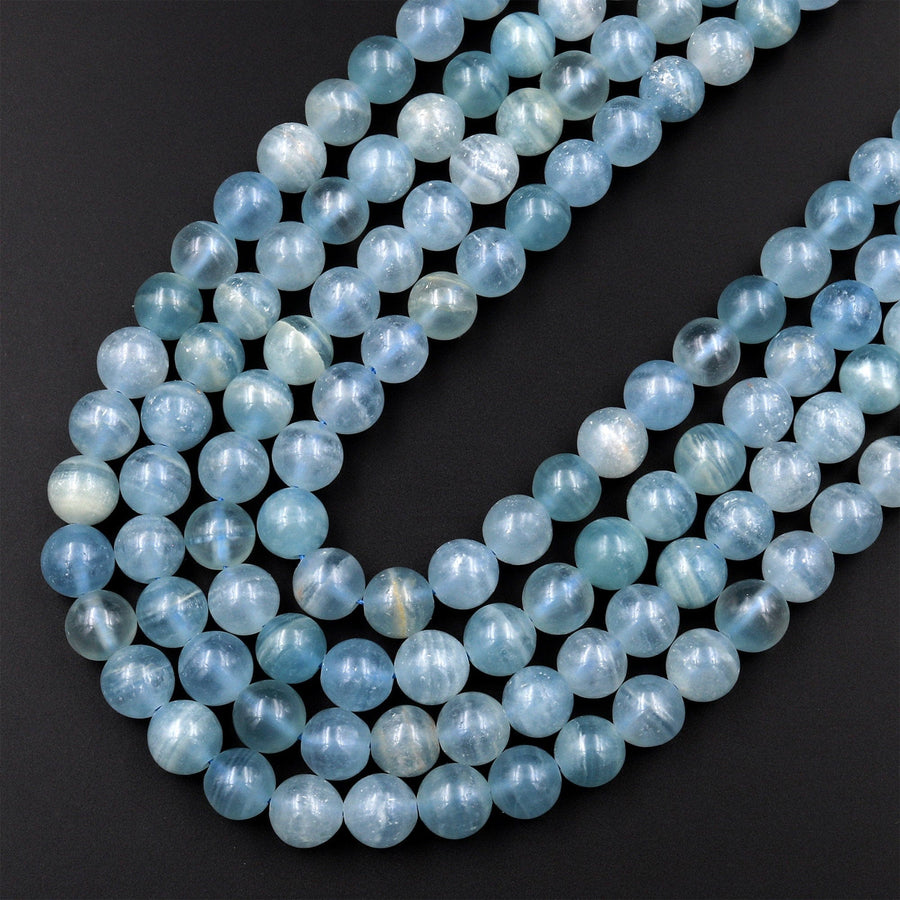 Natural Argentina Lemurian Aquatine Blue Calcite Smooth Round Beads 6mm 7mm 8mm 10mm 12mm Gemstone 15.5" Strand
