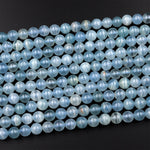 Natural Argentina Lemurian Aquatine Blue Calcite Smooth Round Beads 6mm 7mm 8mm 10mm 12mm Gemstone 15.5" Strand