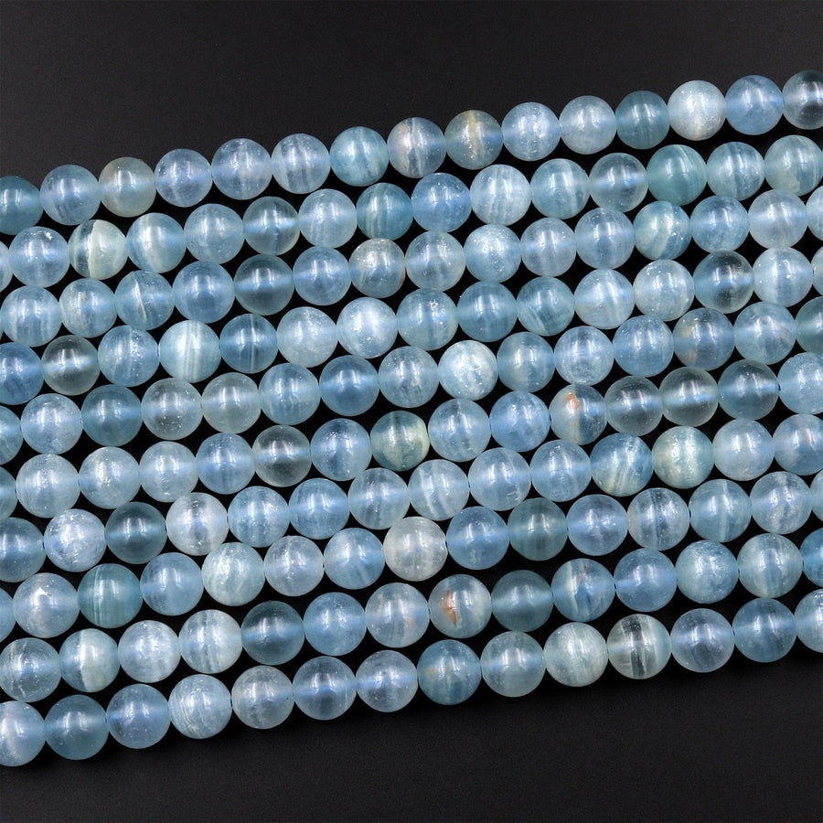 Natural Argentina Lemurian Aquatine Blue Calcite Smooth Round Beads 6mm 7mm 8mm 10mm 12mm Gemstone 15.5" Strand
