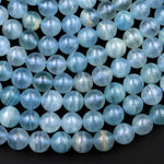 Natural Argentina Lemurian Aquatine Blue Calcite Smooth Round Beads 6mm 7mm 8mm 10mm 12mm Gemstone 15.5" Strand