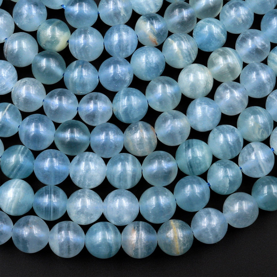 Natural Argentina Lemurian Aquatine Blue Calcite Smooth Round Beads 6mm 7mm 8mm 10mm 12mm Gemstone 15.5" Strand