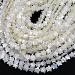 AAA Iridescent Hand Carved Natural White Mother of Pearl Shell Beads Star Shape 15.5" Strand
