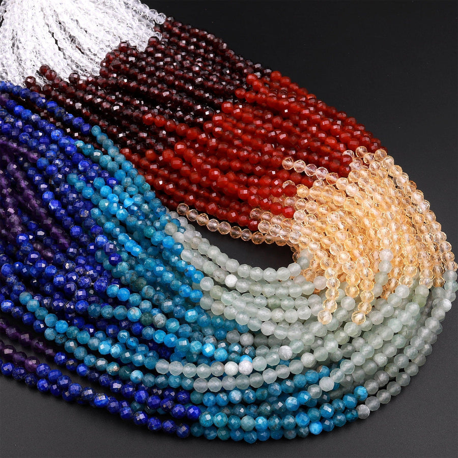 Faceted Natural Chakra 4mm Beads Gemstone Amethyst Lapis Apatite Green Aventurine Citrine Red Carnelian Garnet Rock Quartz 15.5" Strand