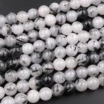 Large Hole Beads 2mm Drill Natural Black Tourmaline Rutilated Quartz 8mm 10mm Round Beads 8" Strand
