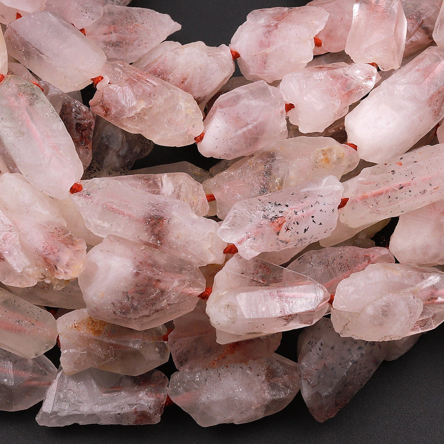 Rare Natural Red Hematoid Quartz Beads Raw Freeform Crystal Spike Nuggets in Natural Shape 15.5" Strand
