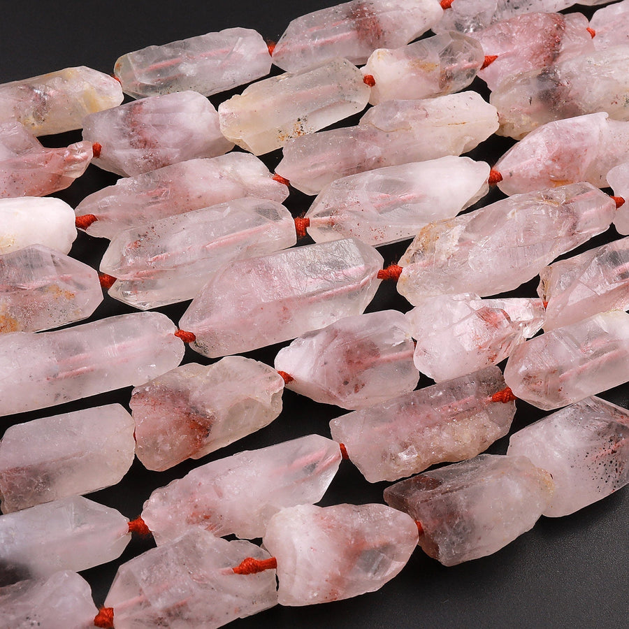 Rare Natural Red Hematoid Quartz Beads Raw Freeform Crystal Spike Nuggets in Natural Shape 15.5" Strand