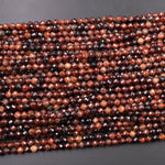 Natural Orange Hessonite Garnet Faceted 4mm 5mm Round Beads Micro Faceted Diamond Cut Gemstone 15.5" Strand