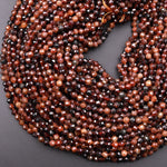 Natural Orange Hessonite Garnet Faceted 4mm 5mm Round Beads Micro Faceted Diamond Cut Gemstone 15.5" Strand