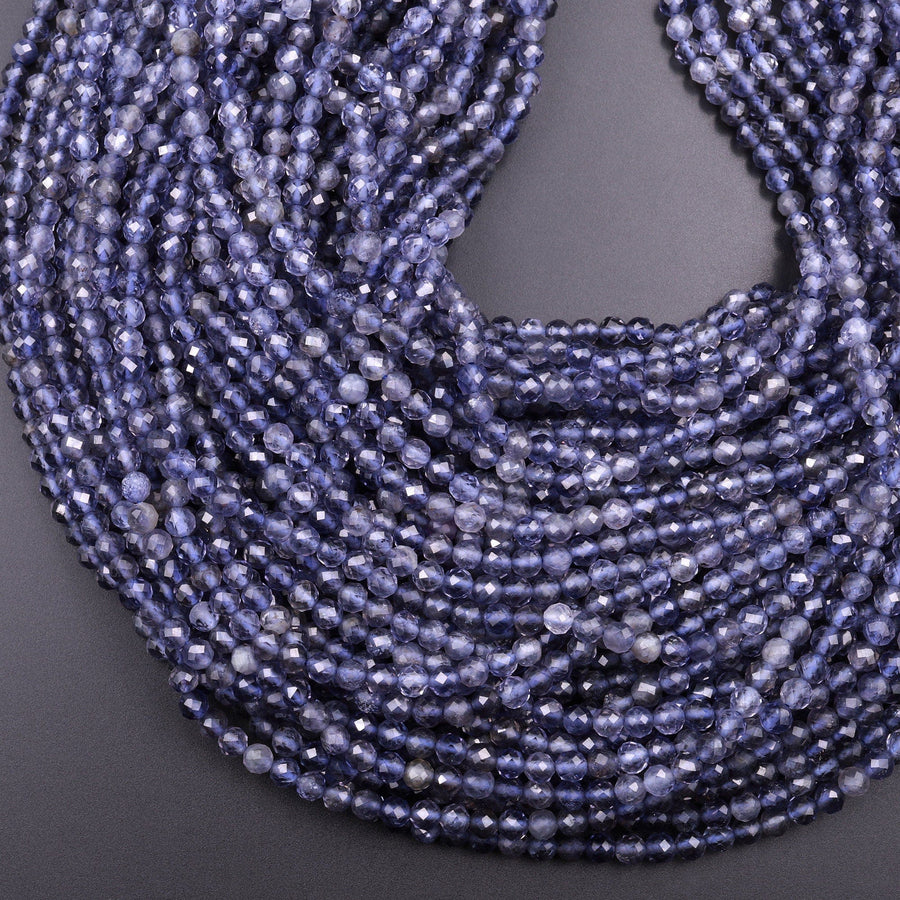 AAA Natural Blue Iolite Faceted 2mm 4mm Round Beads Genuine Real Multicolor Iolite Gemstone Beads 15.5" Strand