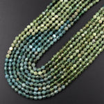Rare Natural Green Apatite 4mm Beads Faceted Energy Prism Double Terminated Points 15.5" Strand