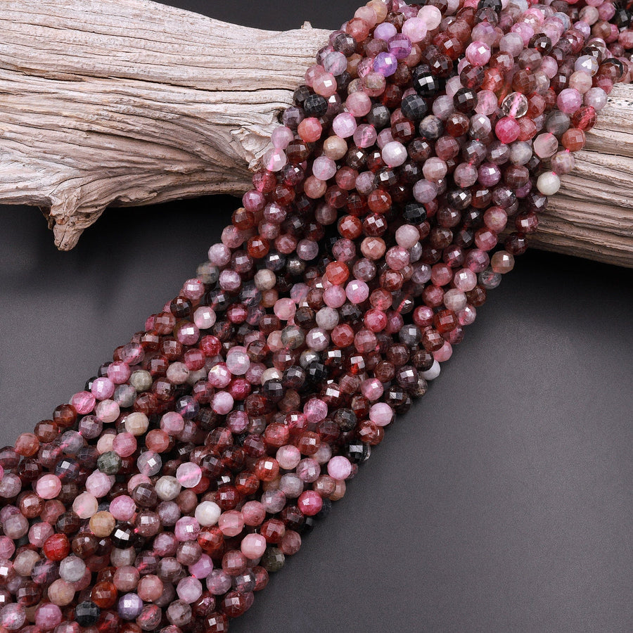 Real Genuine Natural Spinel Faceted Round Beads 6mm Multicolor Red Pink Purple Gemstone 15.5" Strand