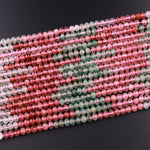 Natural Strawberry Quartz Faceted 6mm Rondelle Beads Micro Laser Cut Pink Green Gemstone 15.5" Strand