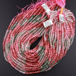 Natural Strawberry Quartz Faceted 6mm Rondelle Beads Micro Laser Cut Pink Green Gemstone 15.5" Strand