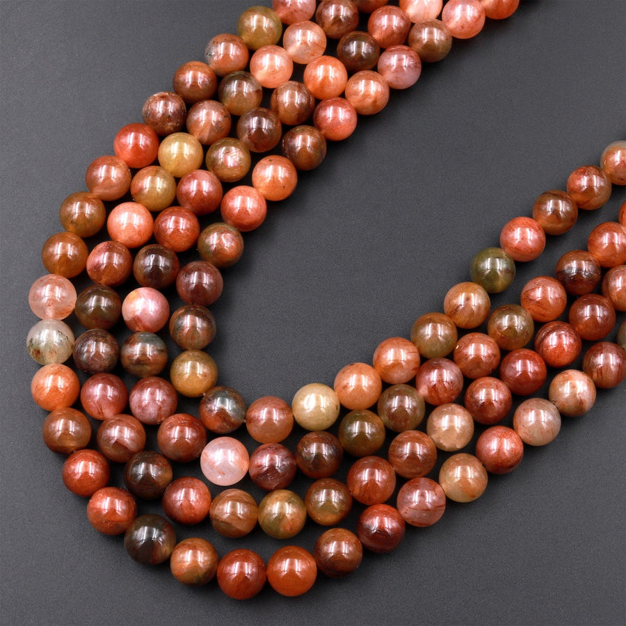 Natural Red Phantom Quartz 6mm 8mm 10mm Round Beads Multi Color Quartz Crystal Gemstone 15.5" Strand