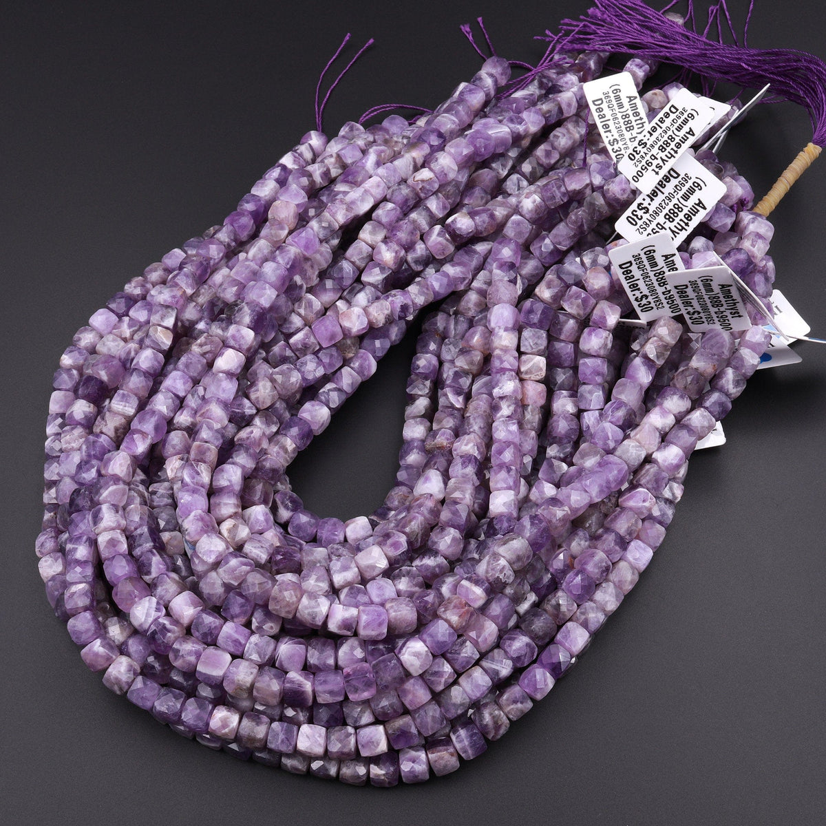 Natural Chevron Amethyst Faceted 4mm 6mm Cube Beads
