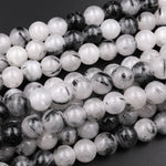 Large Hole Beads 2mm Drill Natural Black Tourmaline Rutilated Quartz 8mm 10mm Round Beads 8" Strand