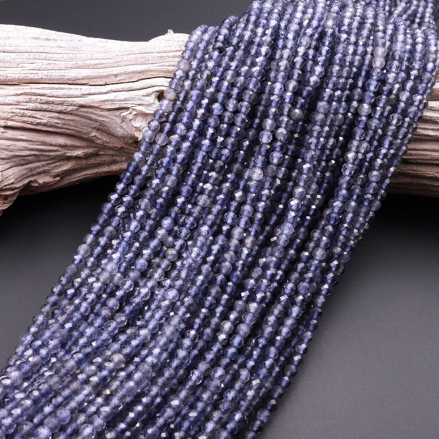 AAA Natural Blue Iolite Faceted 2mm 4mm Round Beads Genuine Real Multicolor Iolite Gemstone Beads 15.5" Strand